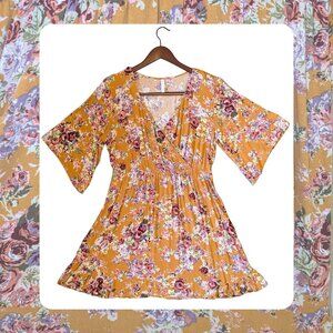 Orange Floral Faux Wrap Dress